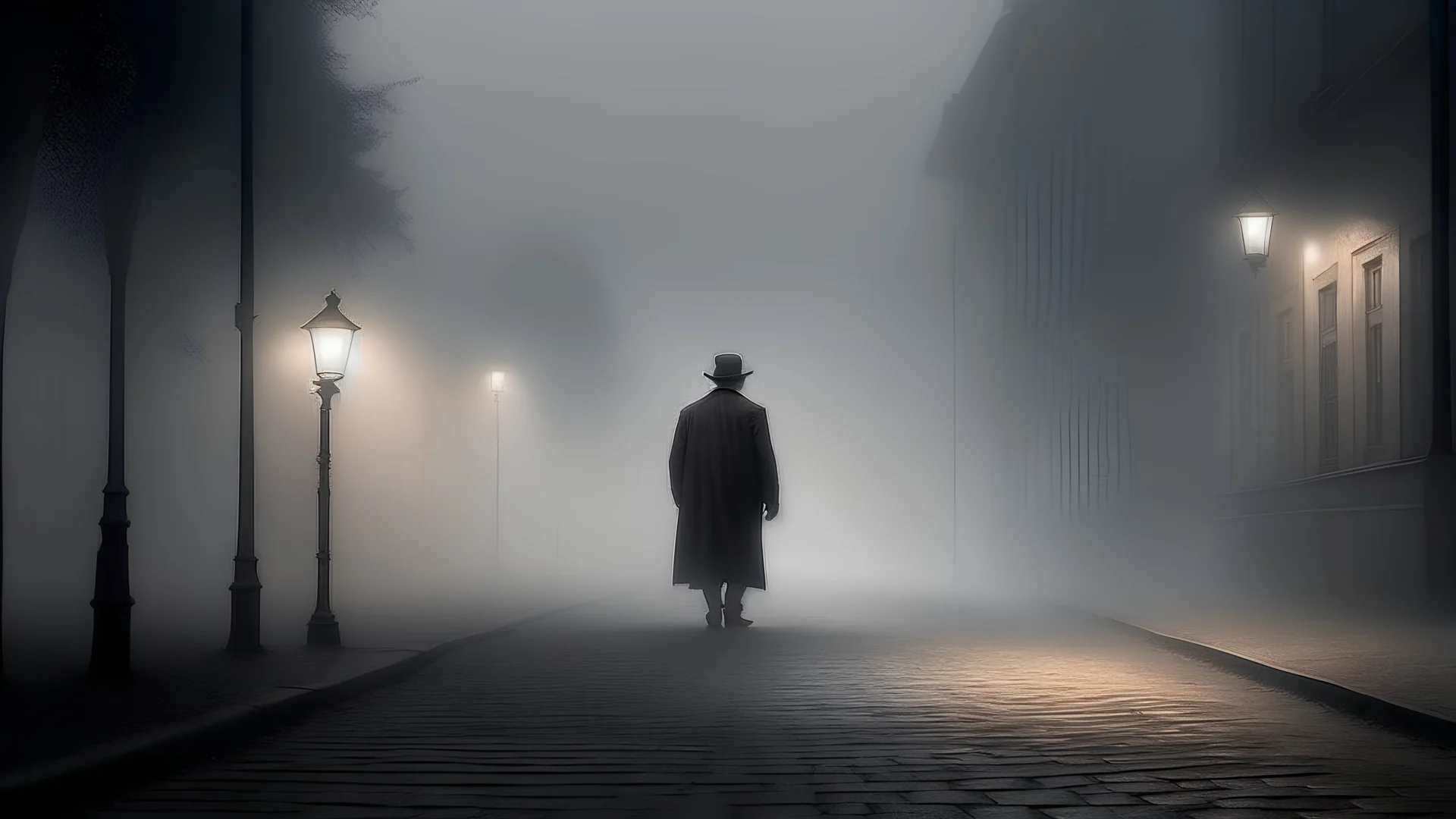 A man alone on a deserted street Magician in fog