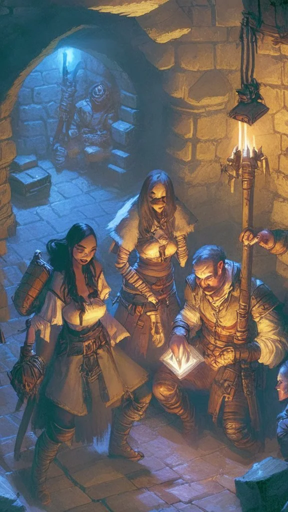 rpg group in a dungeon