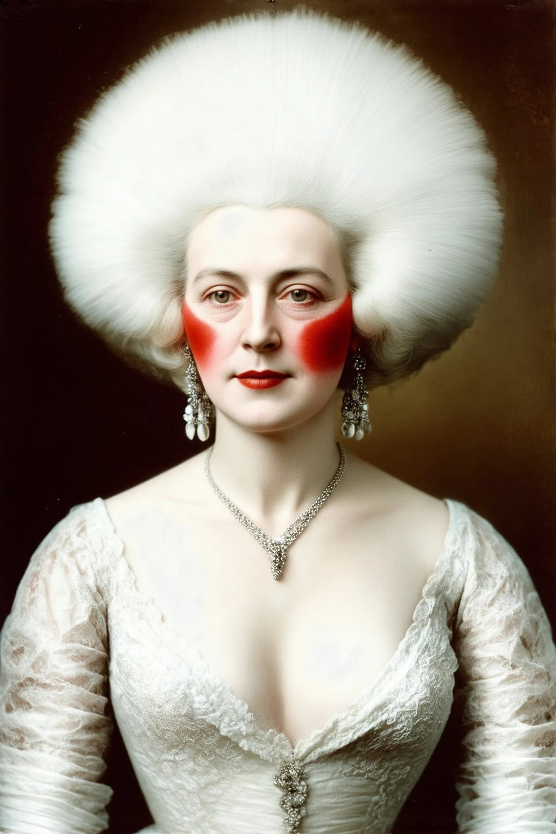 Marie-Antoinette , white pouf hair, red cheeks,autochrome