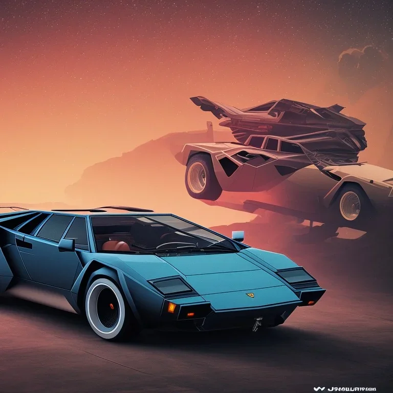 Lamborghini Countach under a bright light during nighttime