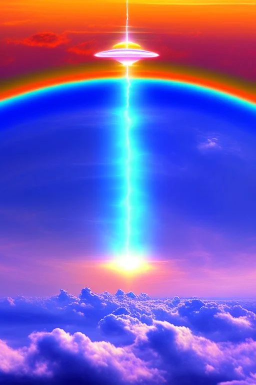 intergalactic very beautiful ufo rainbow futurist paysage