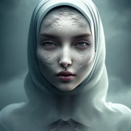 clouds of fog as woman's face, dissolving, disintegrating, turning to fog, wearing hijab, fine detail, highly intricate, ghostly, modern surrealism painting, high-quality, volumetric lighting, 8k, ultrahd, George Grie, Marco Escobedo, Igor Morski,Brian Froud, Howard Lyon, Selina French, Greg Rutowski