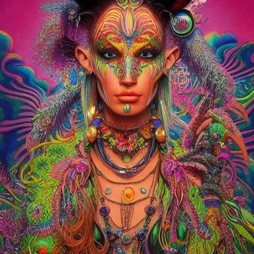 **lisa frank psychedelic fantasy character portrait of shaman, ultra realistic, wide angle, intricate details, highly detailed by peter mohrbacher, wayne barlowe, boris vallejo, hajime sorayama aaron horkey, gaston bussiere, craig mullins" --v 4** - Upscaled by <@1053779274320056350> (fast)