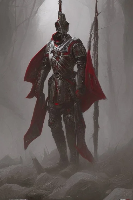 a man modern in military science fiction armor, the armor must be made of spiritual fabric, black and red. a fabric similar to that worn by men of the witch church of the past.
