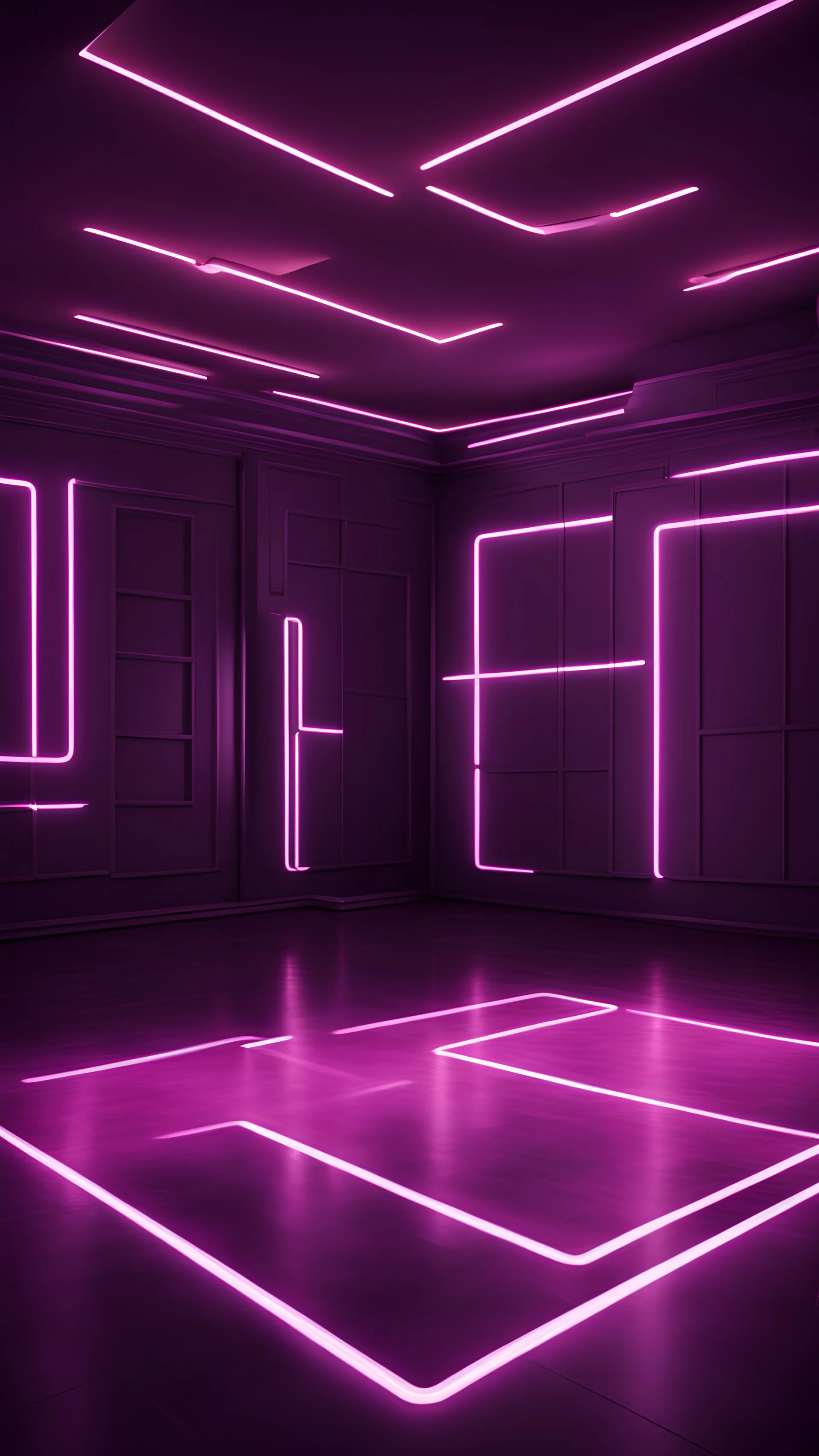 Hyper Realistic purple & maroon neon floor in a dark room