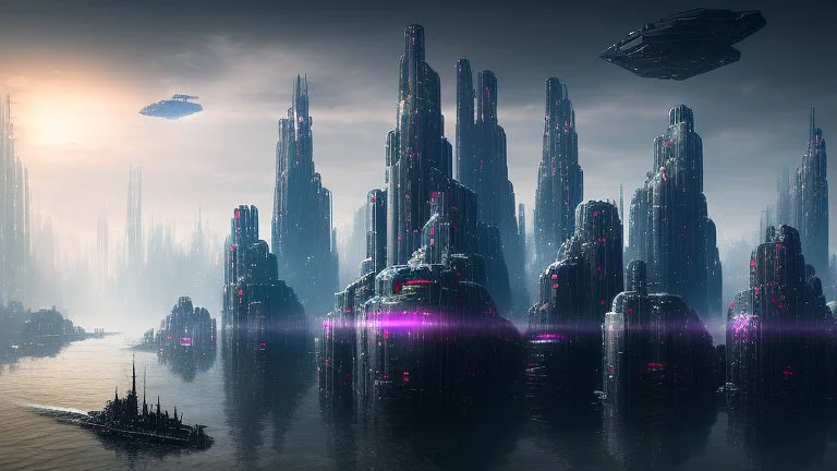 ((high contrast)), ((dystopian)), towering mechs and giant alien ships loom over a devastated cityscape, as human resistance fighters armed with energy weapons mount a last-ditch effort to repel the invasion,A wooden boat floating serenely on a crystal clear lake surrounded by snow-capped mountains , with a single fisherman sitting calmly in the center, his line cast towards the distant shore. The sun sets behind him, casting a warm orange glow on the surface of the water and the surrounding sno