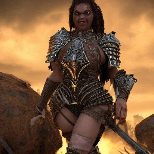 Beyonce orc in armor character very detailed cinematic fantasy unreal engine photo realistic