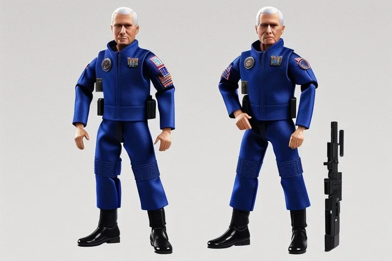 Mike Pence G.I. Joe toy Doll figure With a pistol space force Blue fabric uniform, black Moonboots