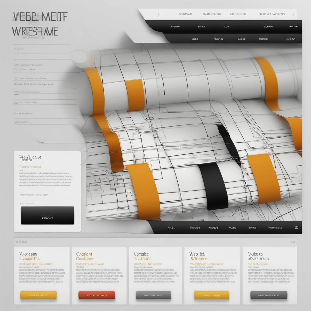 fotorealistisches 3d-website wireframe in weiß, schwarzer hintergrund mit farbverlauf, detailreich