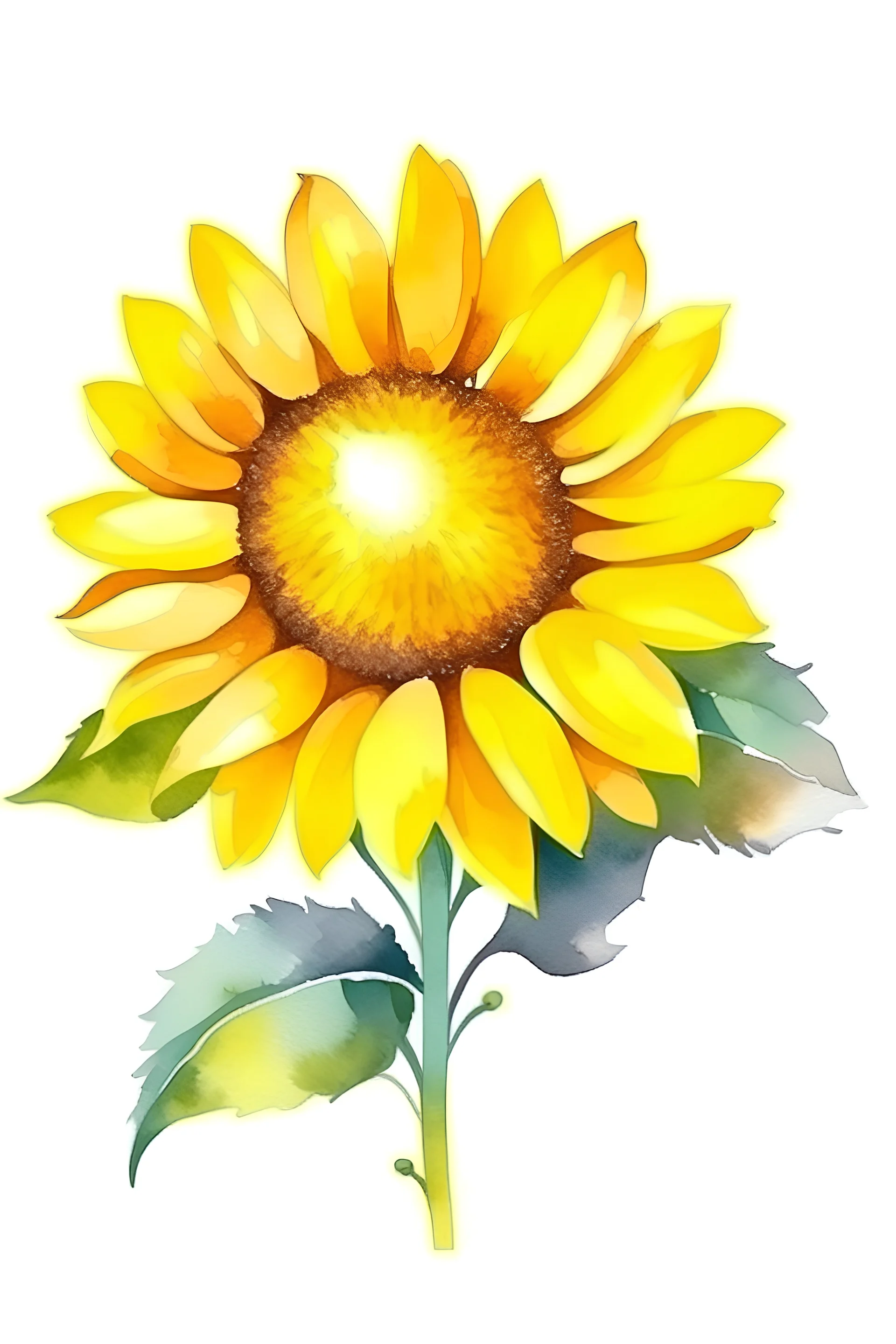 sunflower watercolour style on white background