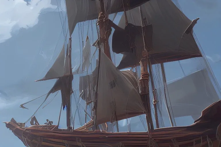 tall ship, storm, closeup, full sail, clear skies, mild seas