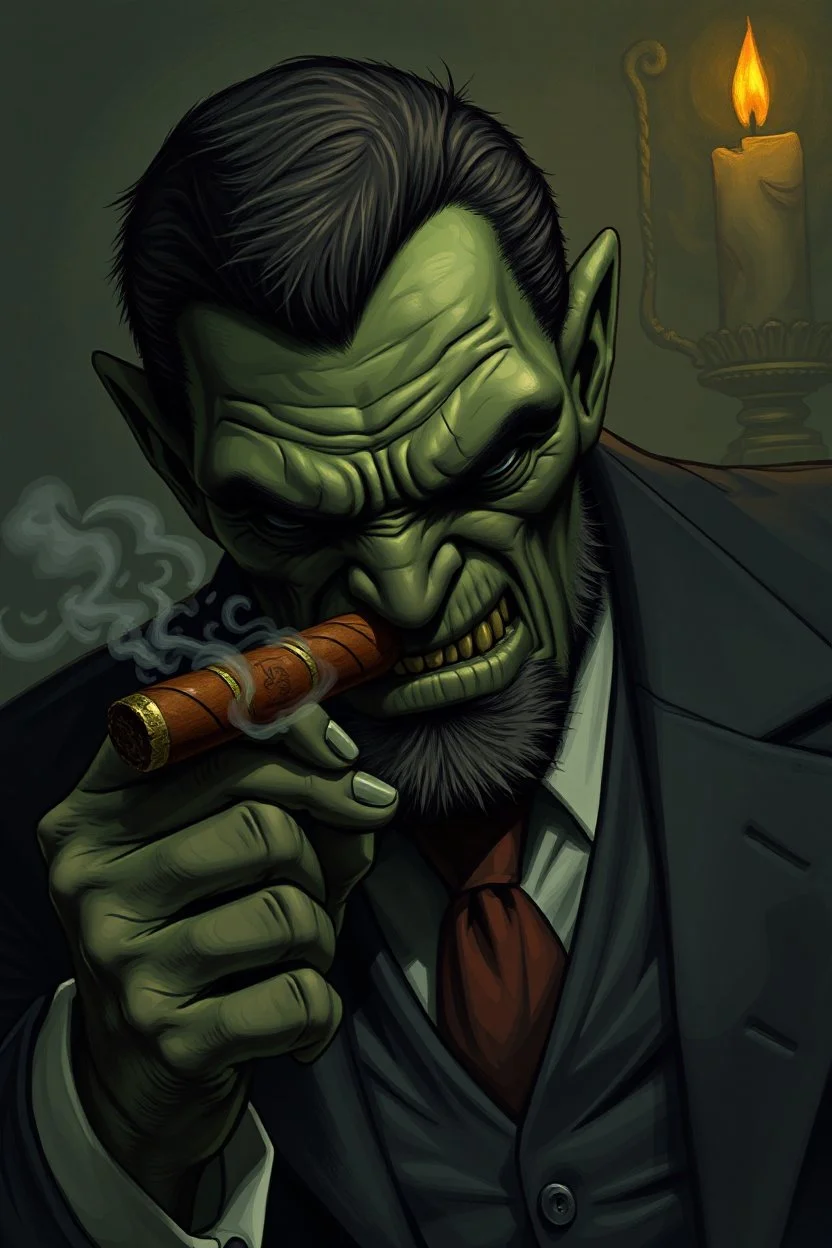 orcish mafia boss with a cigar