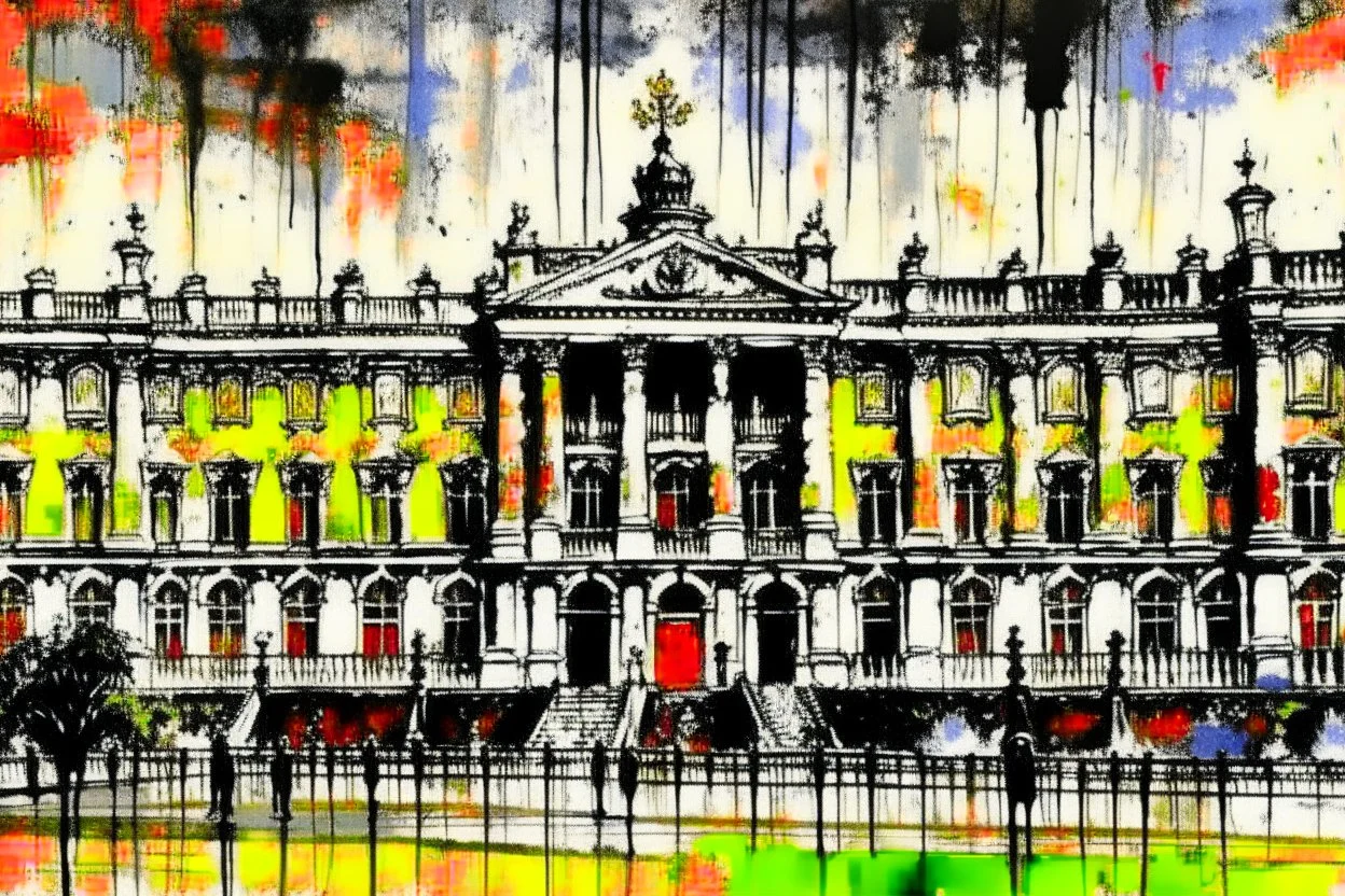 Buckingham palace in the style of john piper