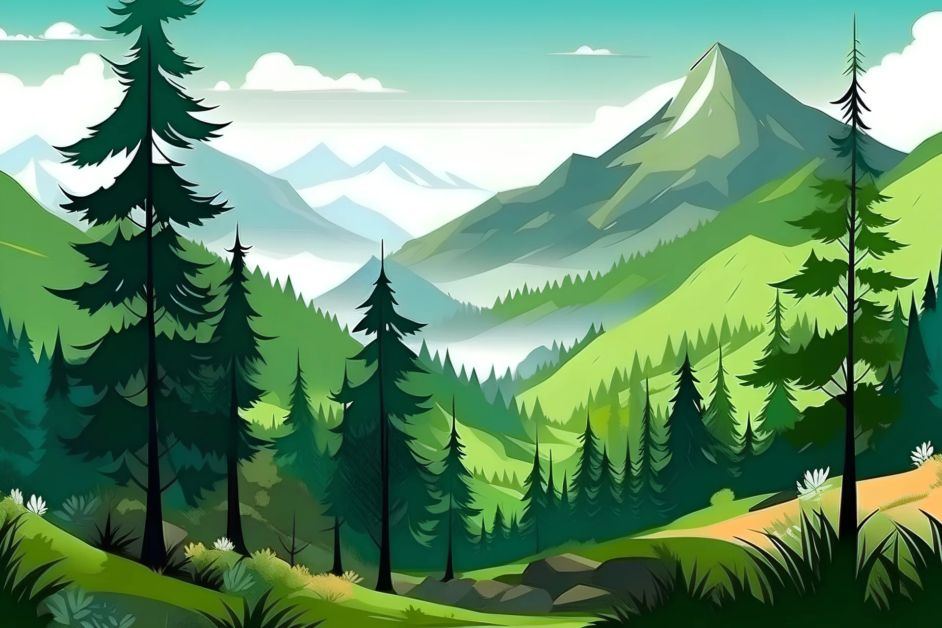 Natural background trees mountains in real