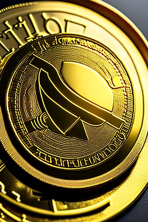 Up close image of A big golden coin with the crypto symbol tz written on it