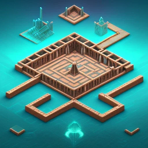 3d isometric labyrinth with stairs and pillars, pits and traps, 3 monsters, water,slugs