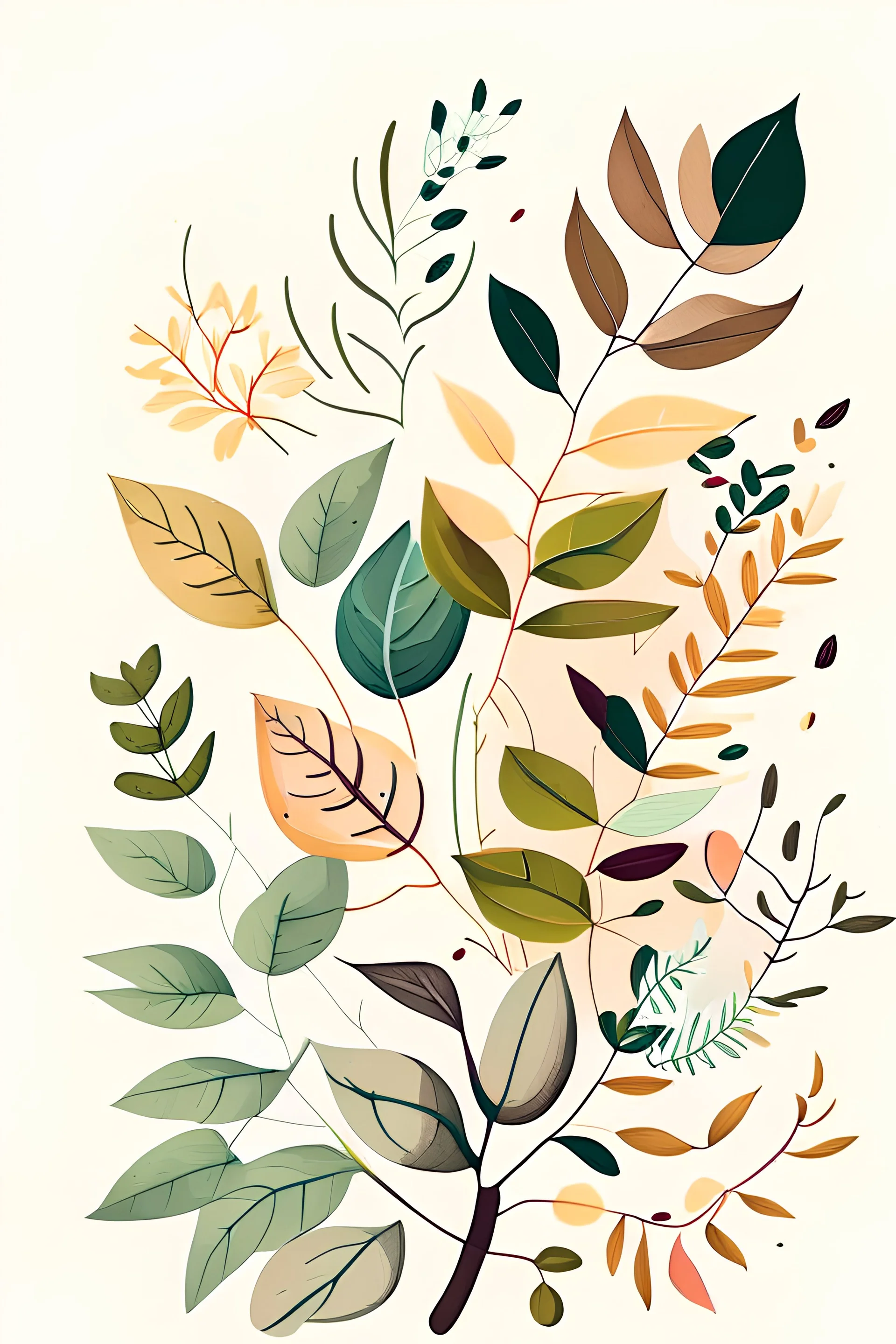 Leaves and flowers illustration ,white background ,cartoon style