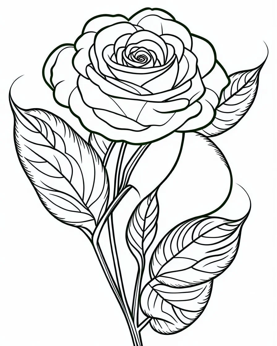 outline art for bold and easy coloring pages with A very simple and super minimal design featuring a beautiful rose., white background, sketch style, fully body, only use outline, cartoon style, clean line art, white background, no shadows and clear and well outlined