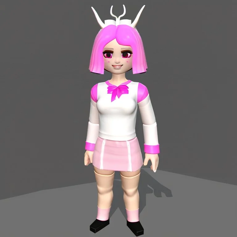 ROBLOX woman character pink hair with horns with white t-shirt and black tie