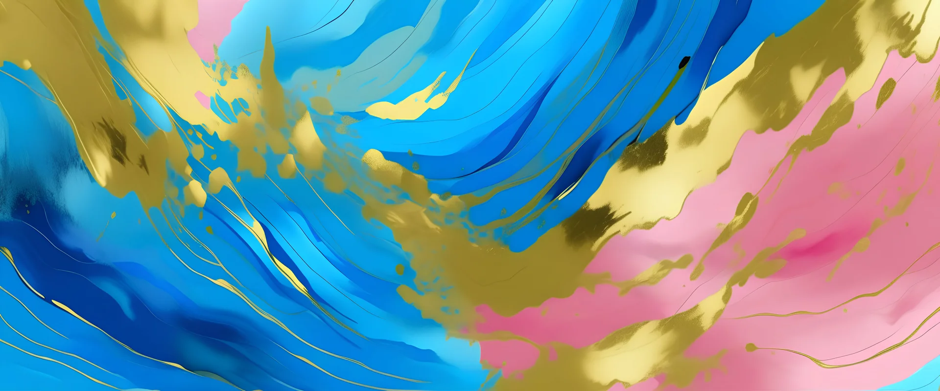 Abstract blue pink and metallic gold background, watercolor paint texture imitation created with. Generative AI.