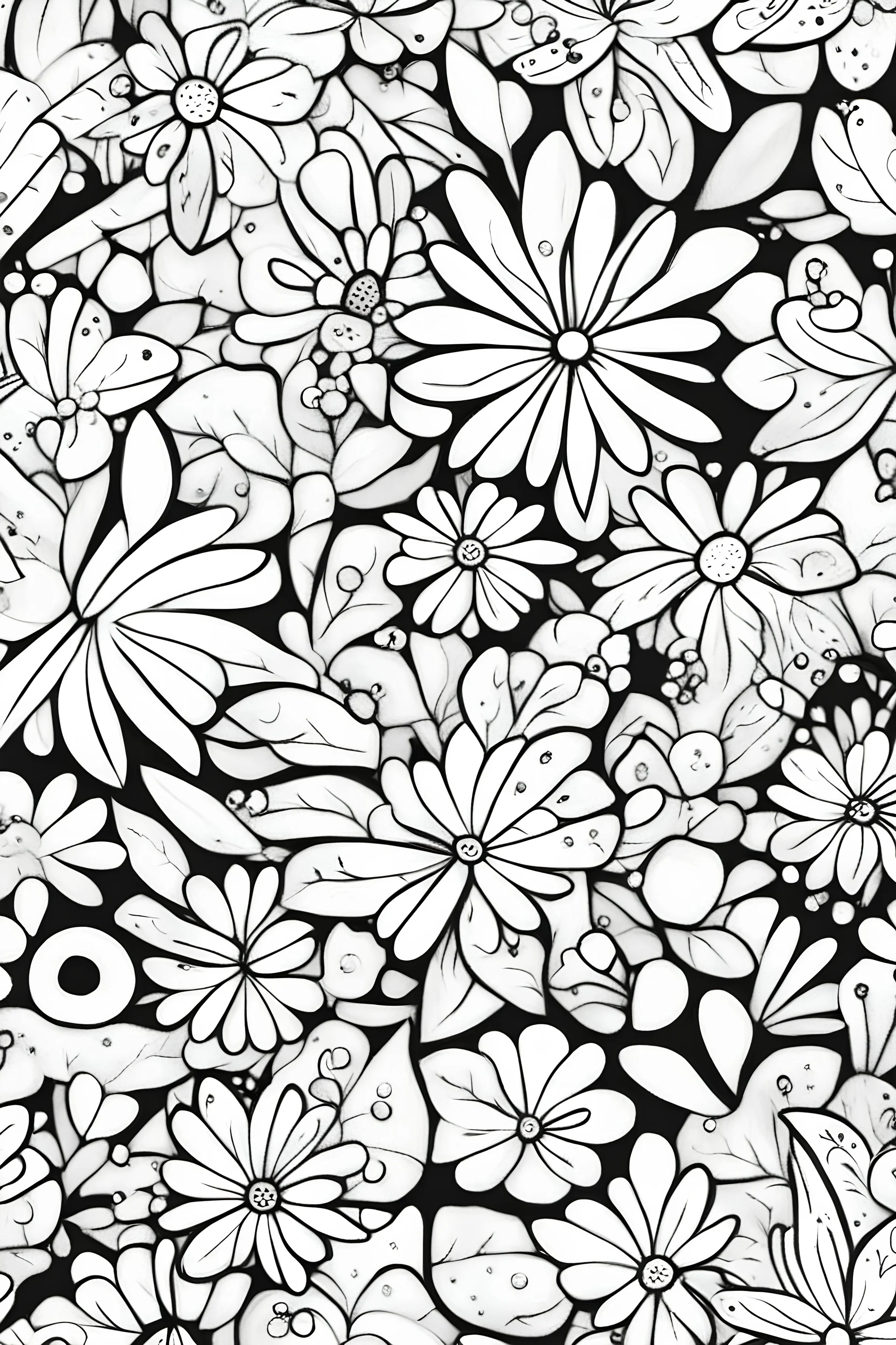 pretty Cute simple beautiful girly feminine pattern for coloring pages, use only black and white, clear crisp outlines, no black background.