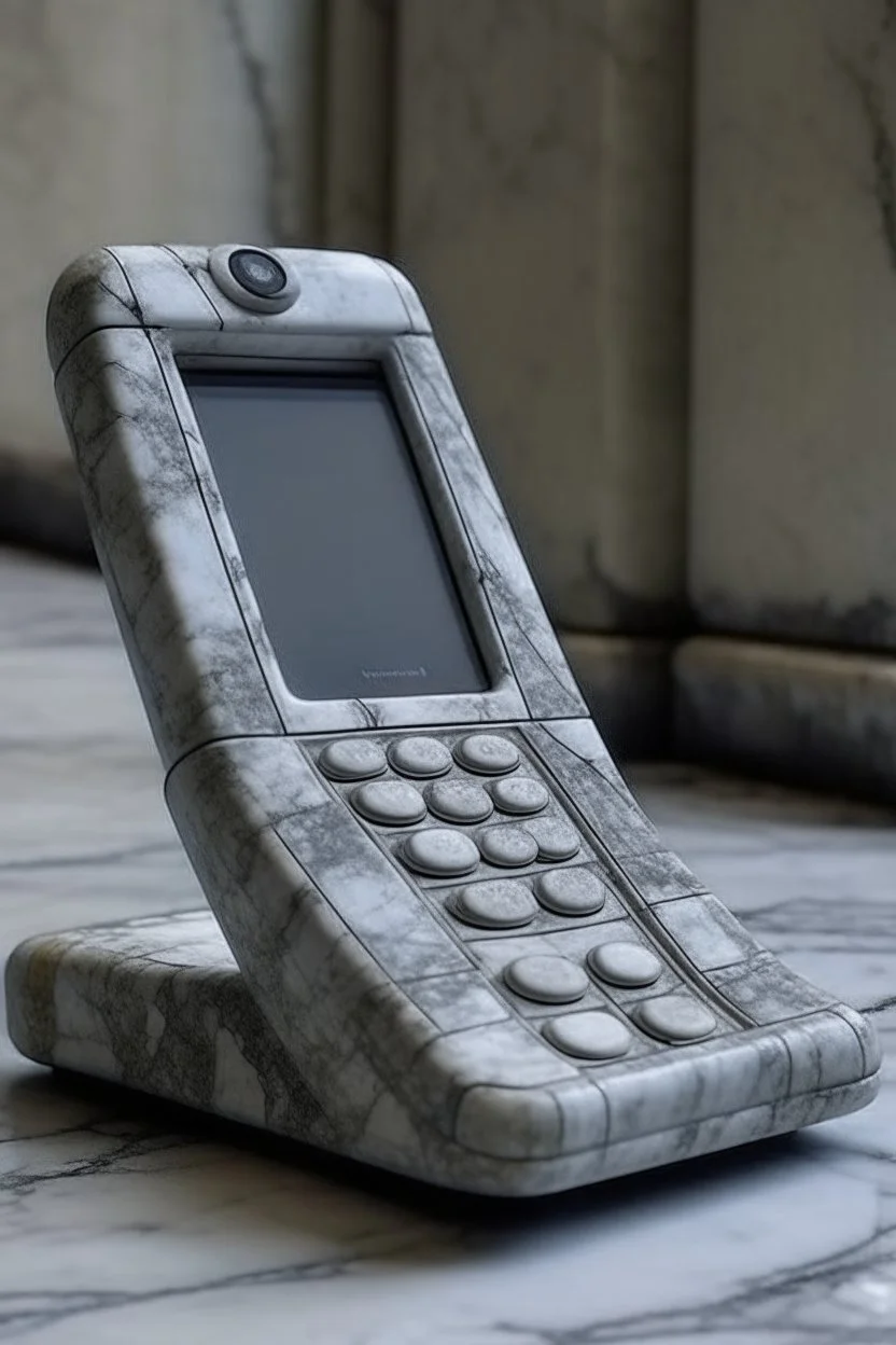 The phone is old, made of granite and marble