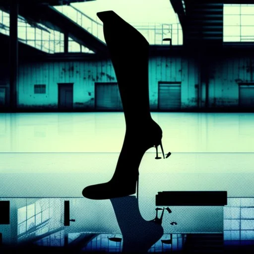 an empty glas with legs and shoes, in a factory, nobody cares about the empty glas, that is why he is so sad :(
