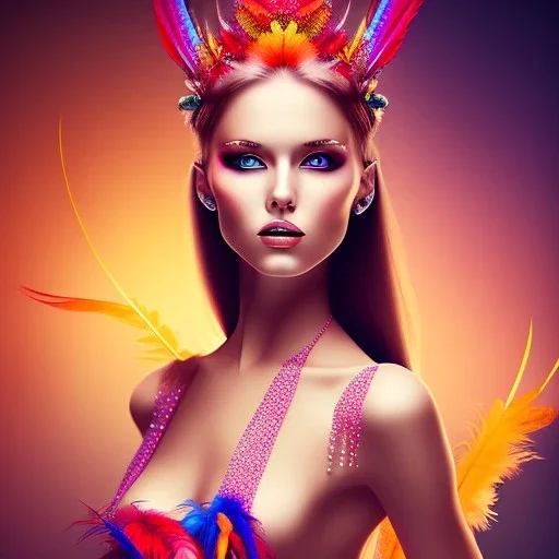 beautiful women with colorful feathers