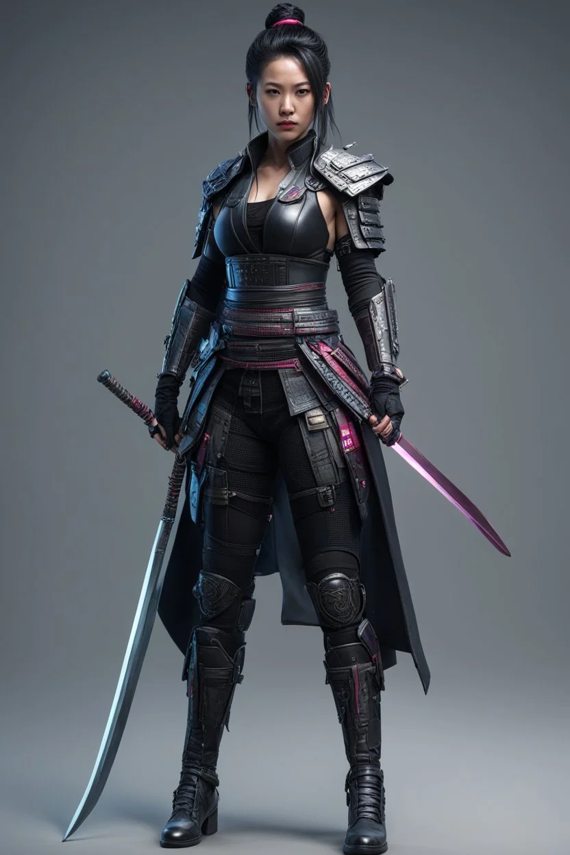 cyberpunk female sword Asian, samurai, warrior, 8k, high reality, high detailed.