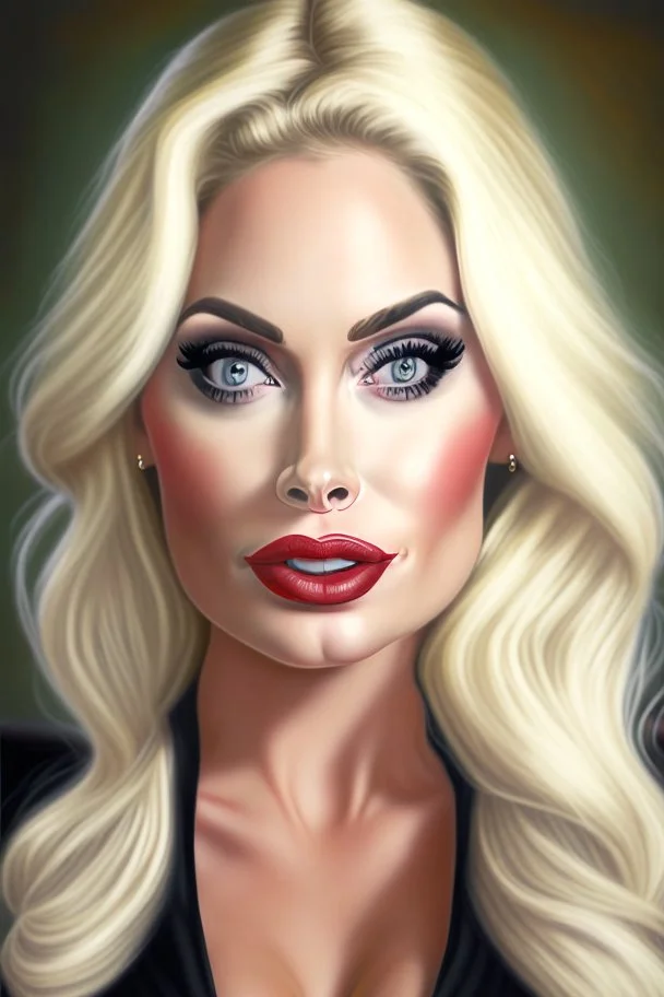 portrait of 37 year old sexy, blonde secretary with enormous lips and big smoky eyes