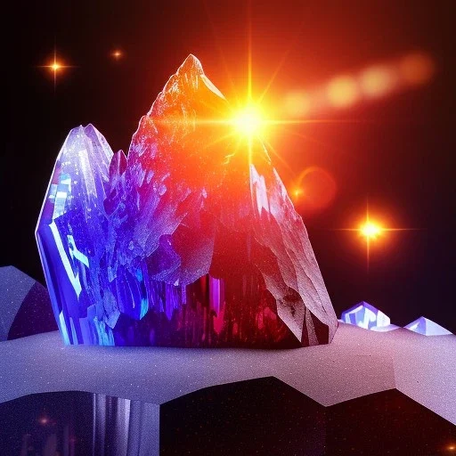 photograph of a (one massive colorful crystal:1.2) growing out of the rocky mountain, (focus on crystal:1.2), 4k, 8k, (highly detailed), ((landscape)),(translucent crystal:1.1), light going trough the crystal, bokeh, chromatic aberration, mountain view,