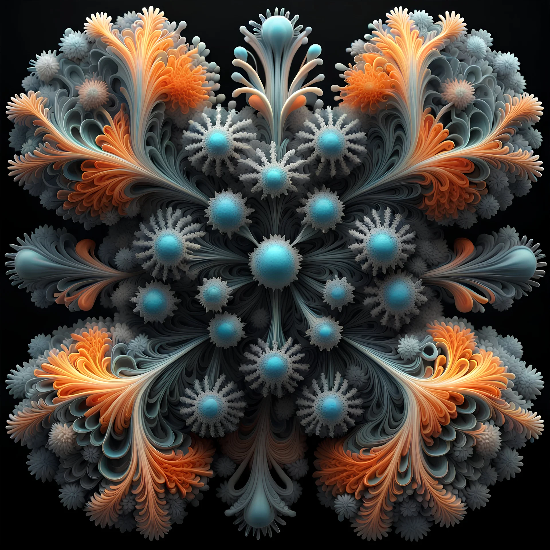 3d rendered organic form, ernst haeckel, fractals botanical, futuristic, single objects, symmetric, scientific, black background, octane render, 8k post-production, artstation: award-winning: atmospheric: commanding: fantastical: clarity: 16k: ultra quality: striking: brilliance: stunning colors: amazing depth