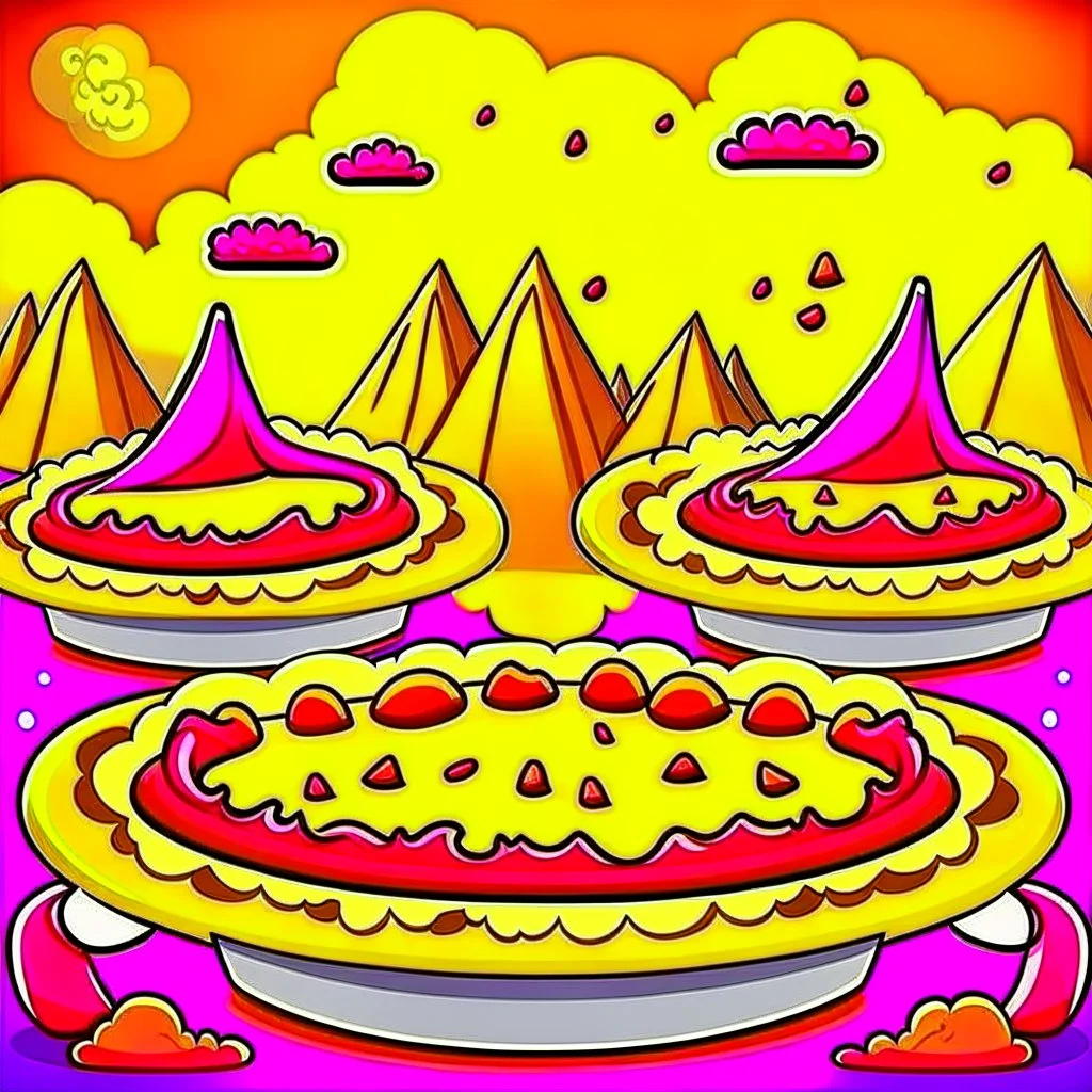 Cartoon illustration for children: volcano pies