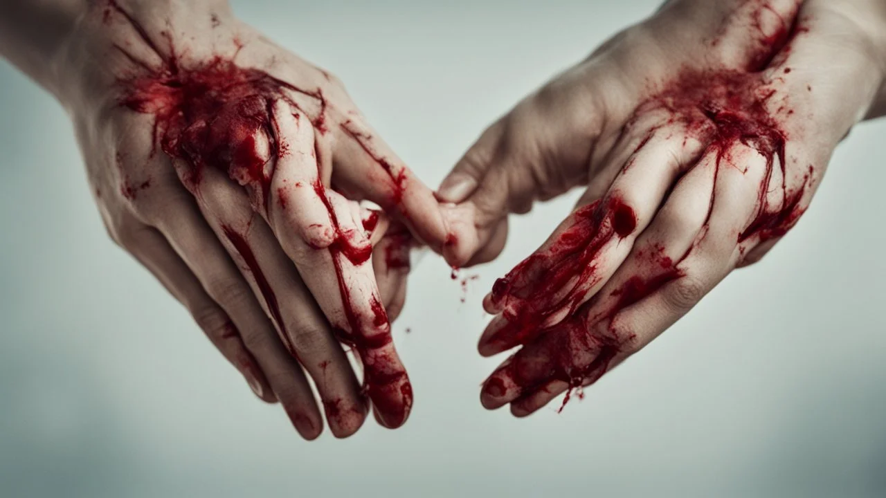 a woman's bloody palms of her hands