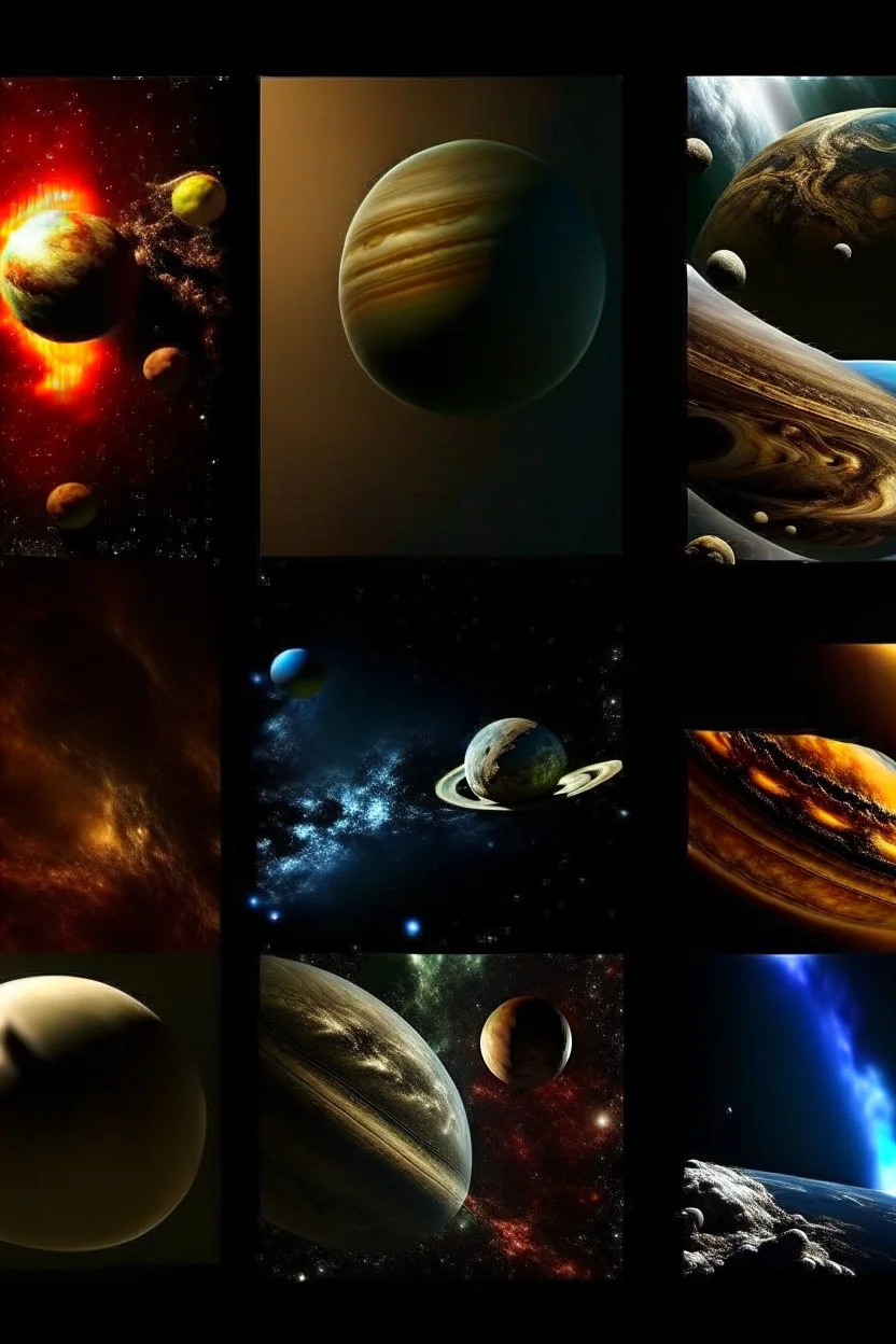 different variations of planets montage science book style