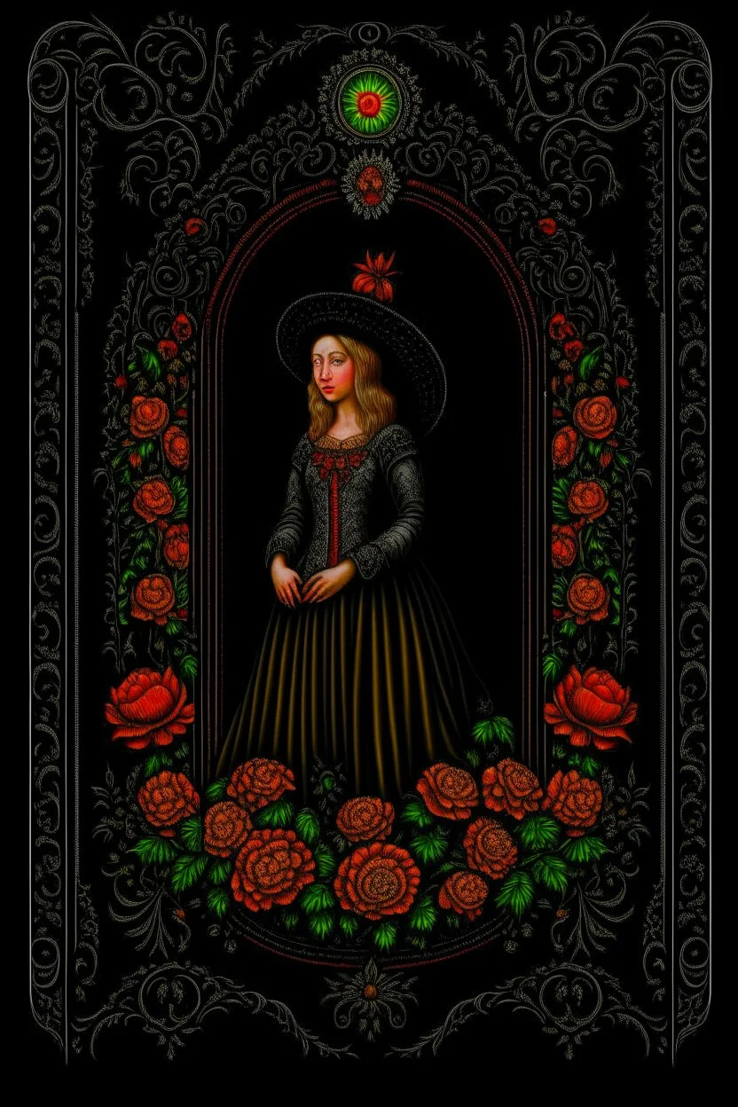 Jan Van Eyck Ornate Halloween Fantasy Art T-Shirt Design, Black Background