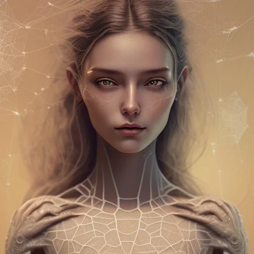 portrait of woman lying on satin pilow, eyes closed, spiderwebs covering her face, 8k, high-quality, fine-detail, intricate, sharp, crisp, digital art, detailed matte, illustration, octane render, brian froud, howard lyon, Anne Dittman, Anne Stokes, Lisa Parker, Selina French