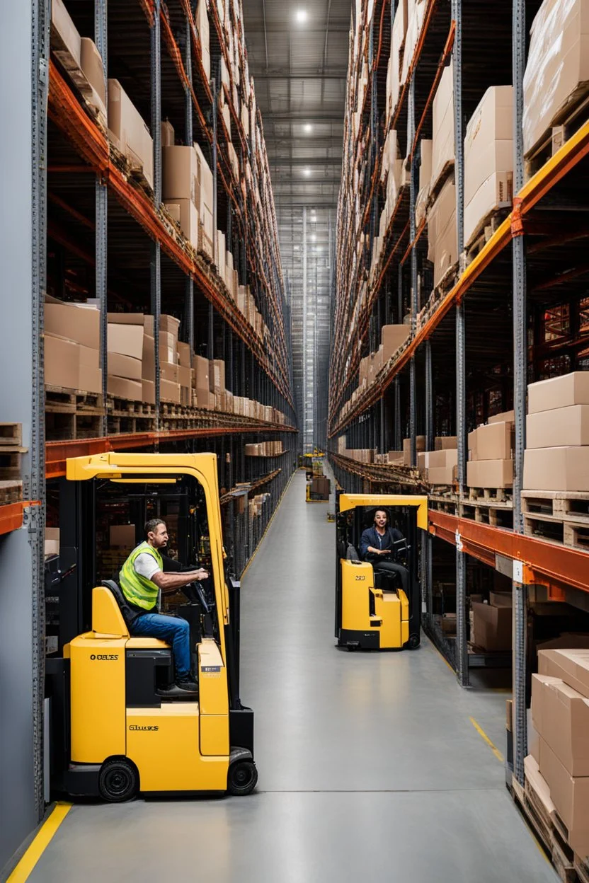 driverless forklifts moving in a warehouse