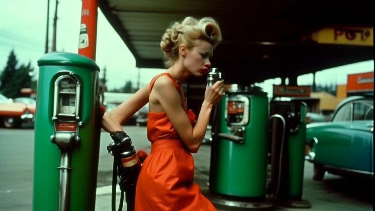 A daring woman at a gas station