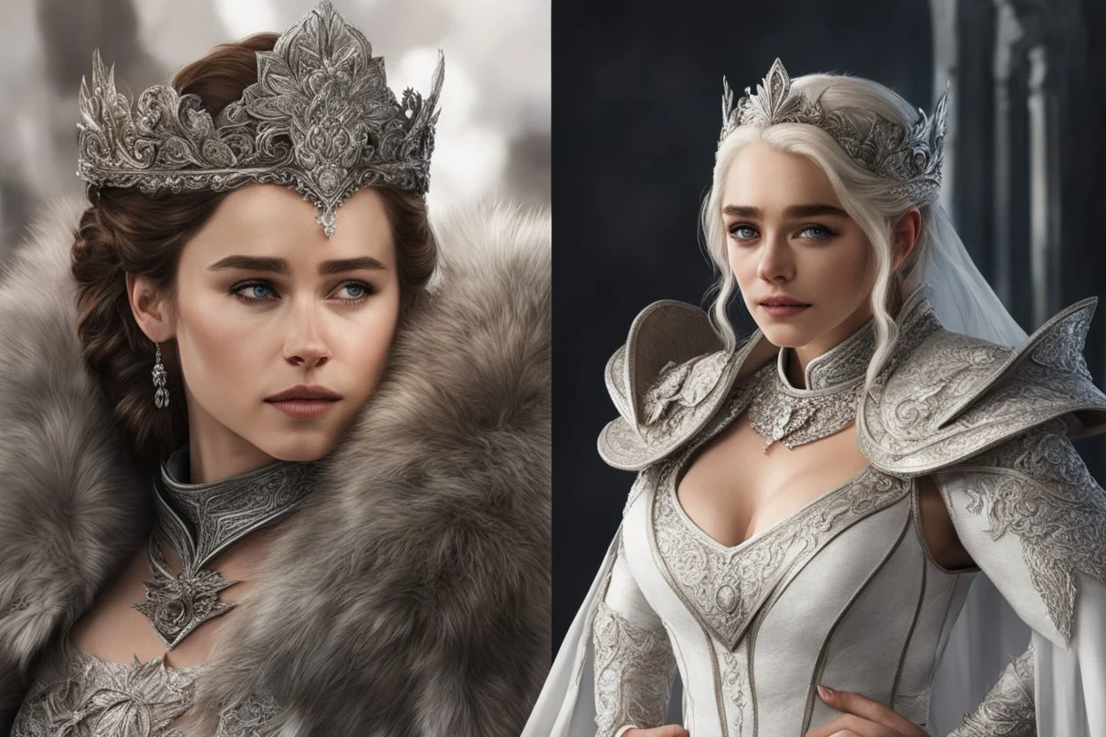 Emilia Clarke in 8k skitch Oil anime artstyle , game of thrones them, white costume, close picture, intricate details, highly detailed, high details, detailed portrait, masterpiece,ultra detailed, ultra quality