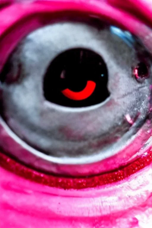 Extreme close-up of the eyes of a robot, soulless, gleaming pink to red, cyberpunk technopunk AbstractTech, rectangular