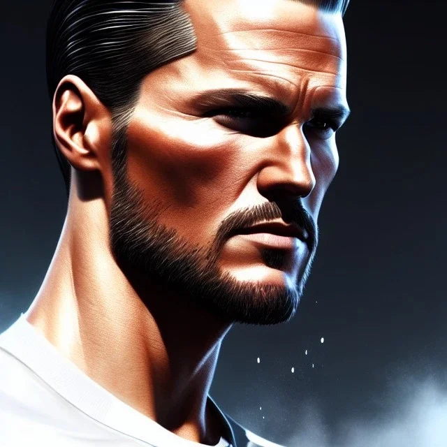 "MIddle aged white human male, with piercing eyes, with slick back hair, full-scale head and shoulders portrait, 8k resolution concept art portrait by Greg Rutkowski, Artgerm, WLOP, Tom Brady dynamic lighting hyperdetailed intricately detailed Splash art trending on Artstation triadic colors Unreal Engine 5 volumetric lighting Splash art fantasy"