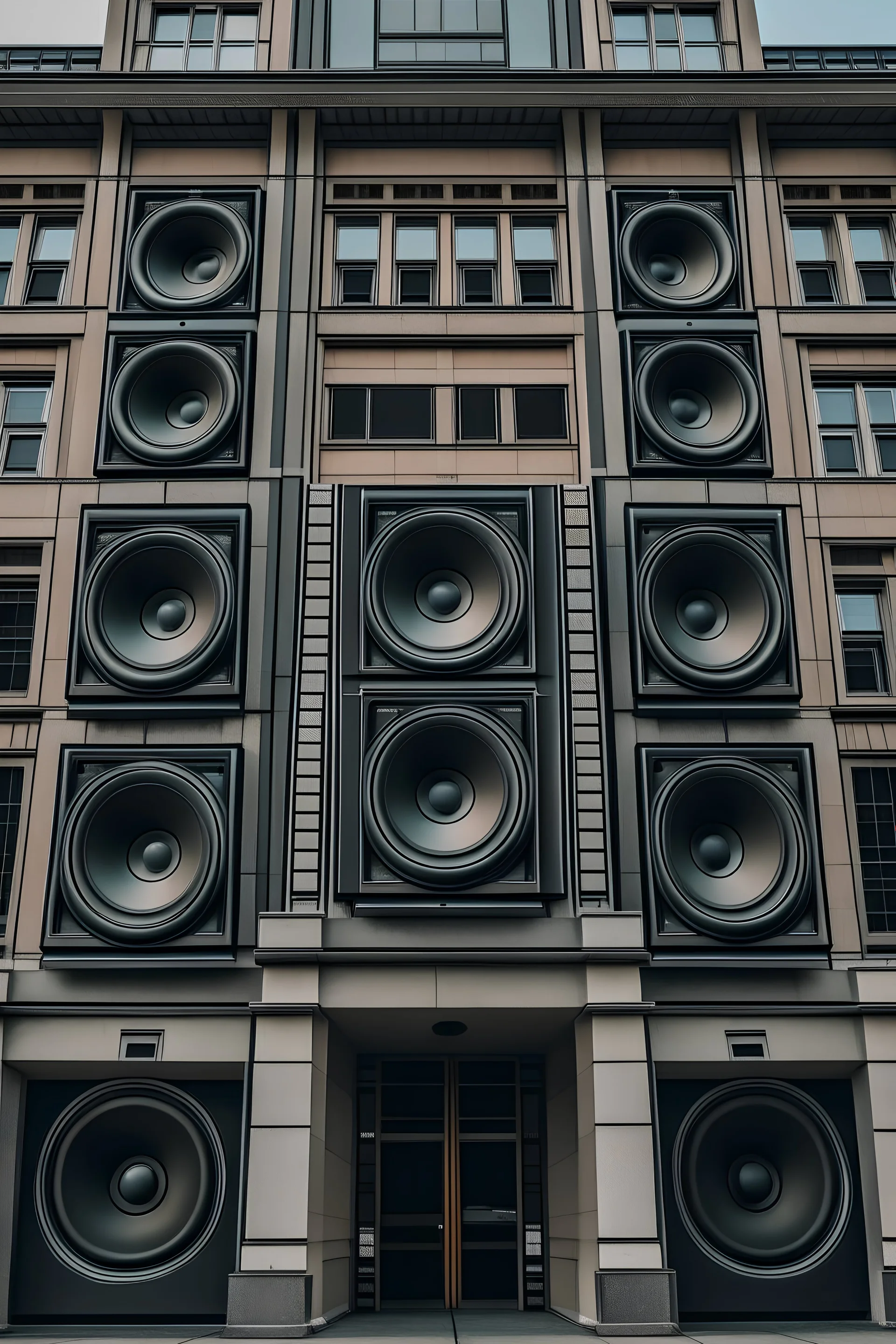 altavoces enfrente de un edificio