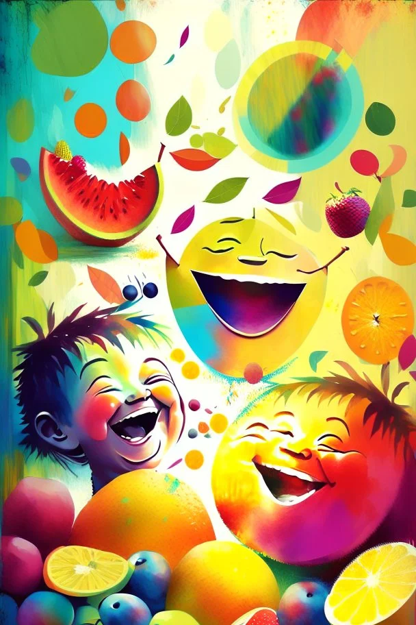 An abstract image about being greatful, laughter, children, god, fruits, friends