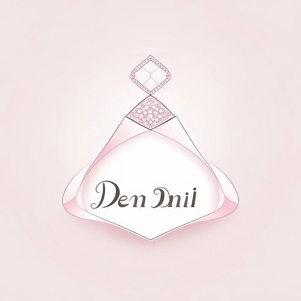 Create a logo with the name Deniz Boutique, inspired by diamond dresses, with the symbol of the dress, baby pink