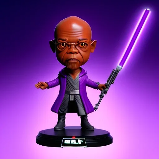 Bald mace windu Samuel Jackson purple bobblehead with boots, pommel, purple jedi