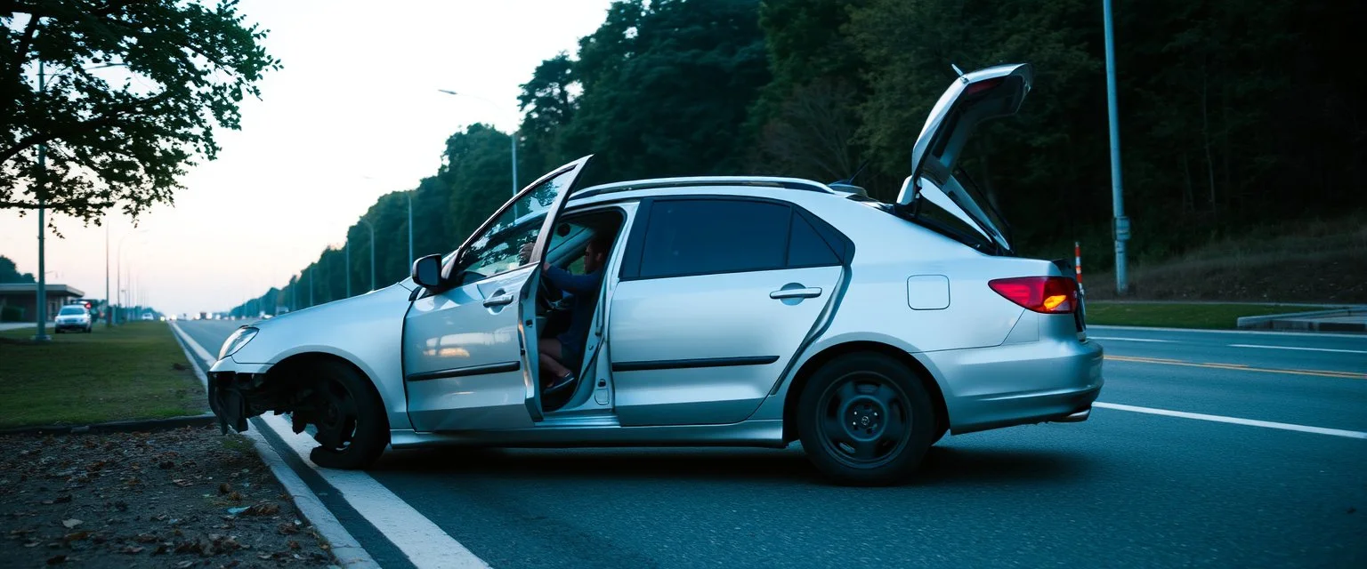 person stuck in a flat car