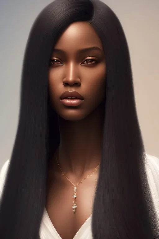 8k 4d photo realistic Highly detailed portrait of stunningly beautiful black woman with long silky hair, by Bryan Lee O'Malley, by Cliff Chiang, by Greg Rutkowski, portrait illustration, cute fine face, pretty face, realistic shaded perfect face, symmetrical eyes, perfect eyes, redshift style, high fantasy