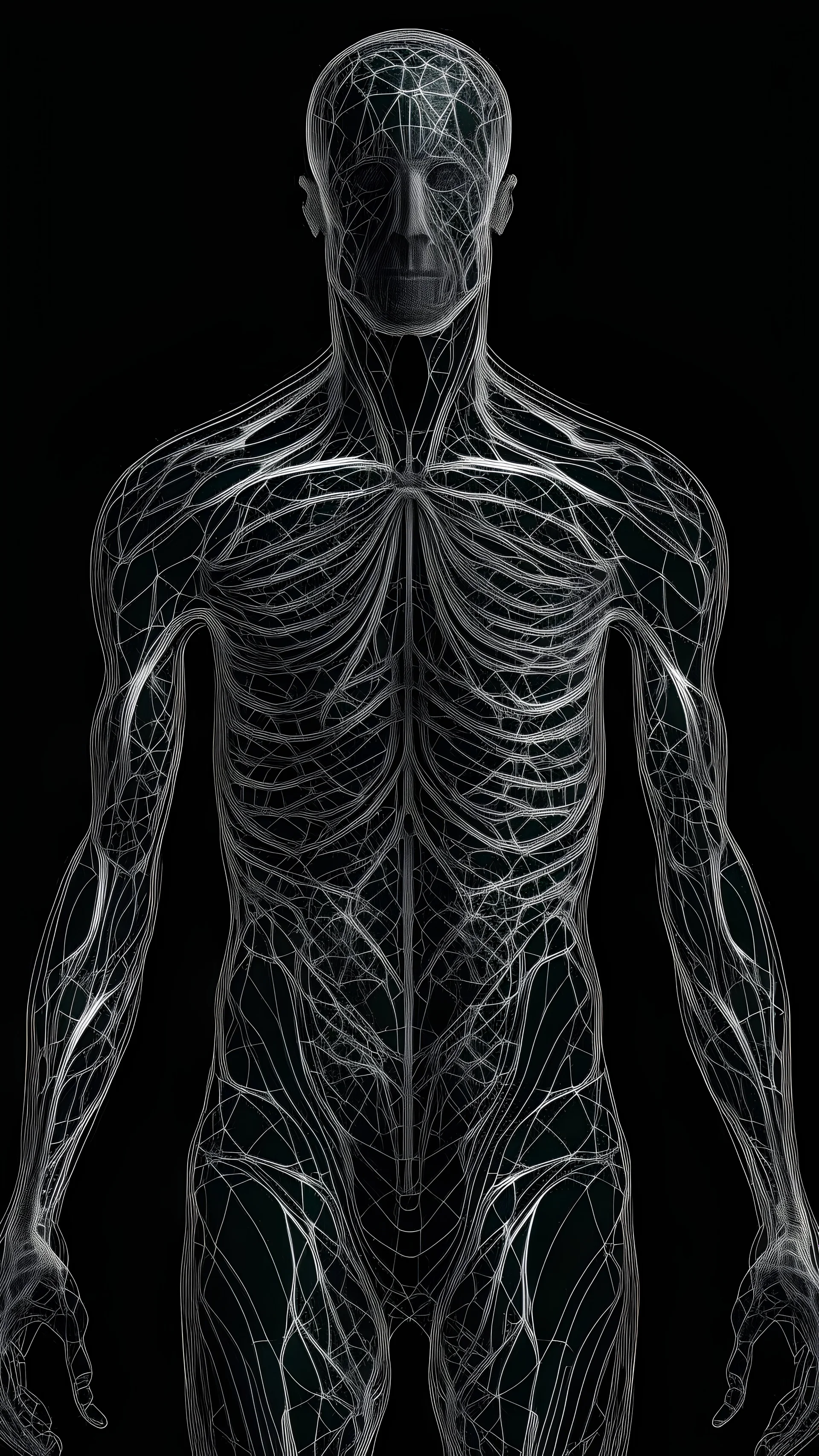 millions of lines form together into the shape of a human body