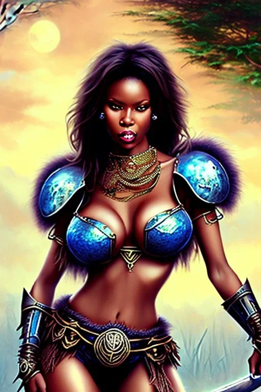 african milf, brunett hair, warrior princess, nacht, große oberweite, corsage, necklace, fantasy art